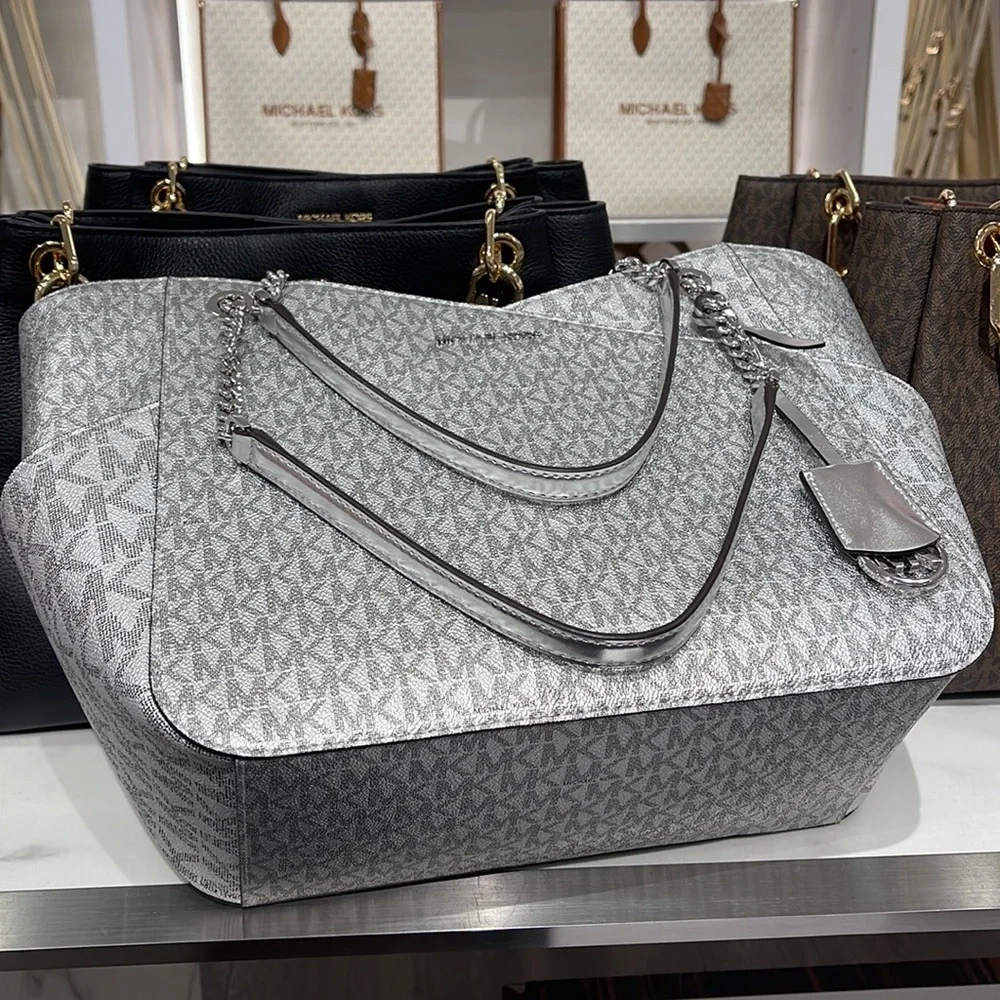 Michael Kors Jet Set Travel Large Chained Tote Shoulder Bag MK 
Silver

NWT - Picture 10 of 16